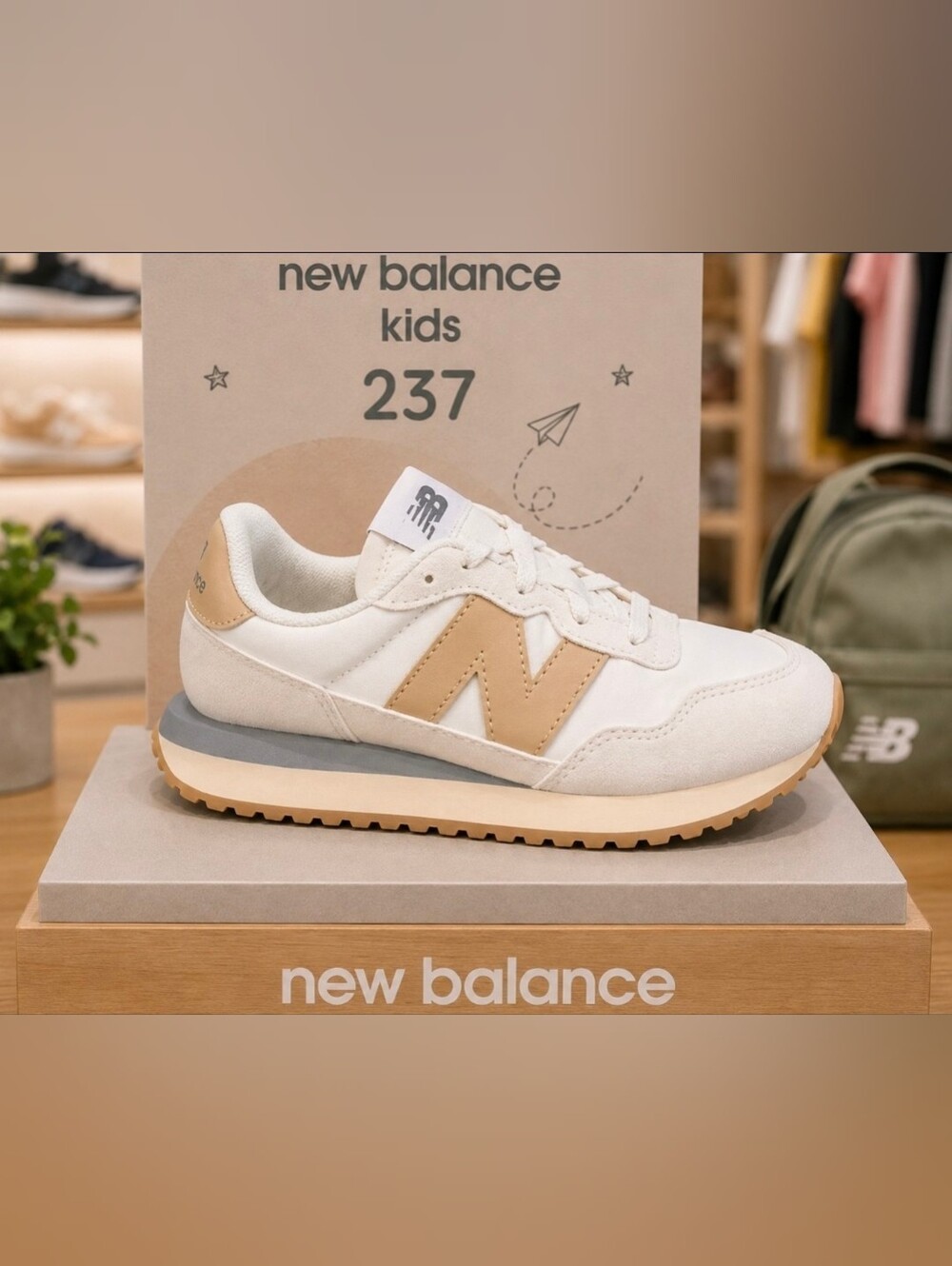 New Balance Kids’ 237 – Beige/Beige – Size 4 GS – New in Box